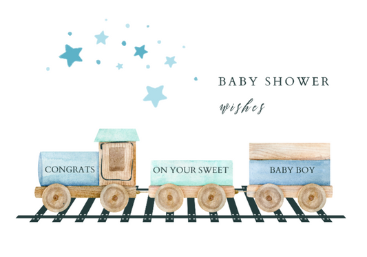 Blue Train Baby Shower Card