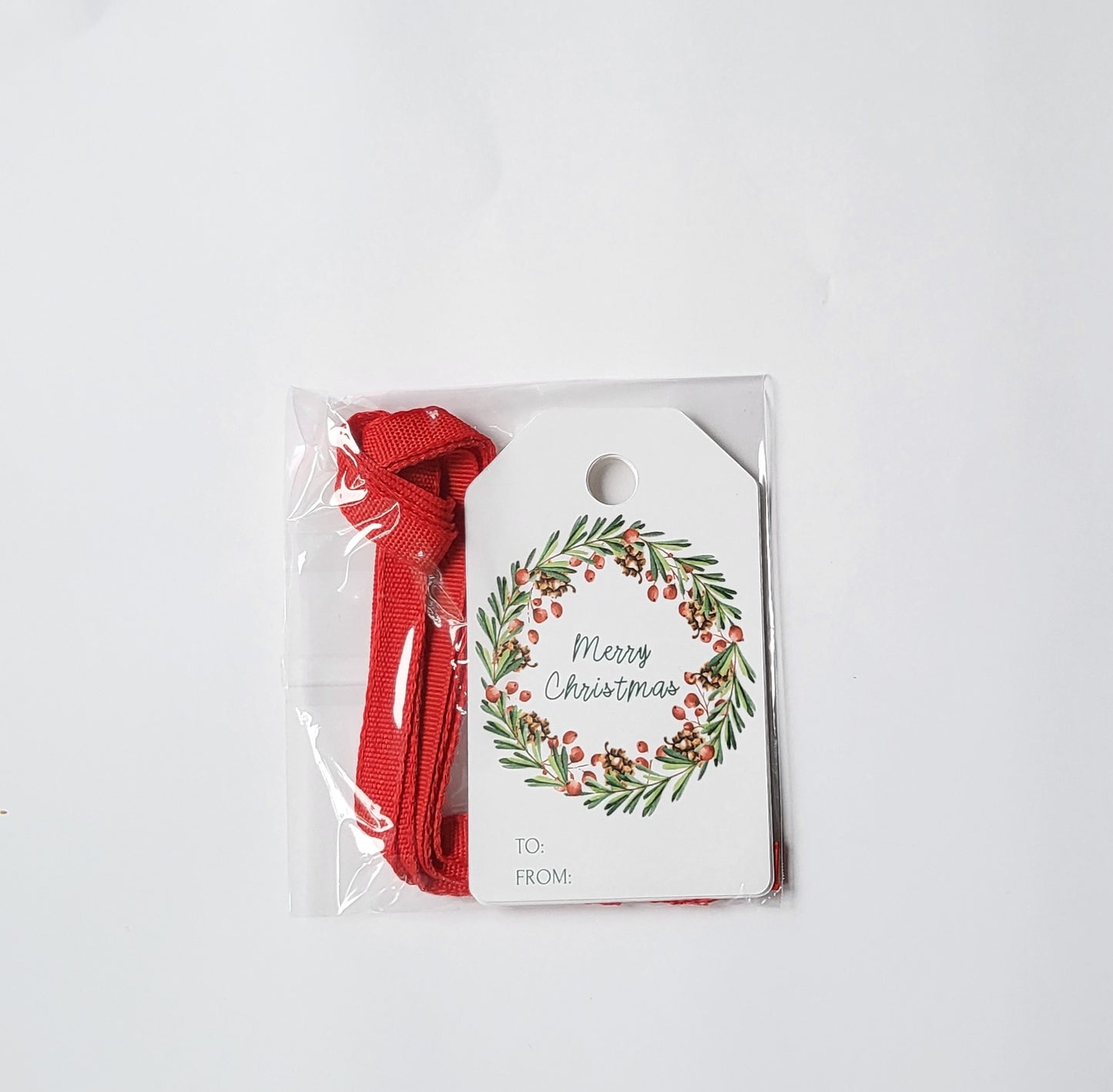 Wreath Gift Tags Red Ribbon