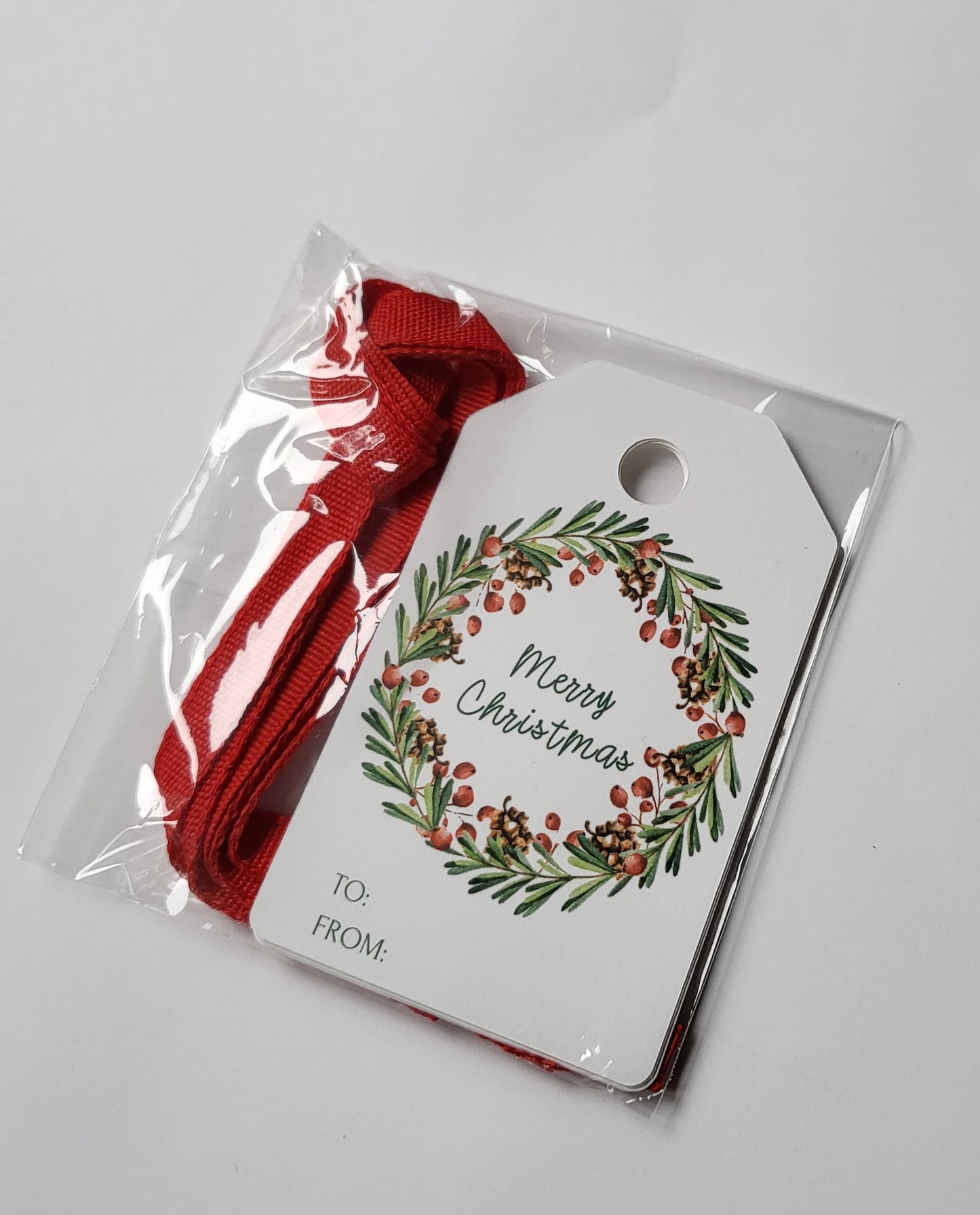 Wreath Gift Tags Red Ribbon