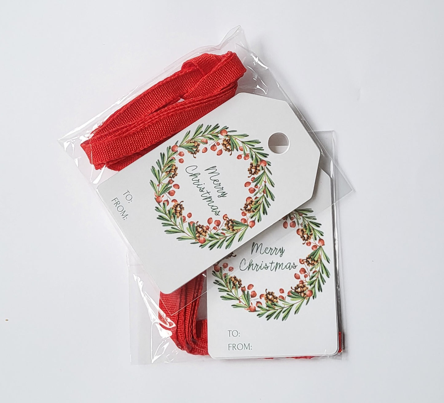 Wreath Gift Tags Red Ribbon