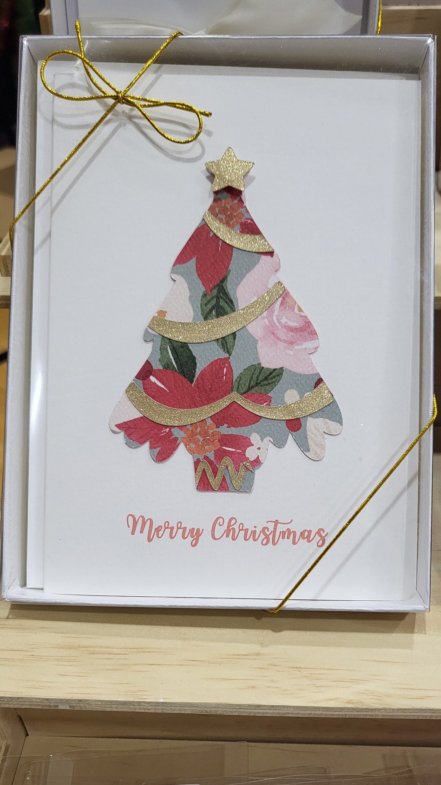 Box Set Gold Floral Poinsettia Holiday Card