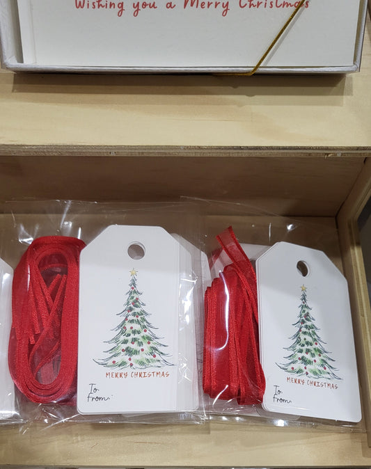 Christmas Tree Gifttags Red Ribbon